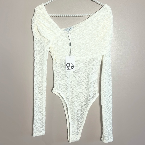 Chaser Asymmetrical Lace Thong Bodysuit - Picture 2 of 11